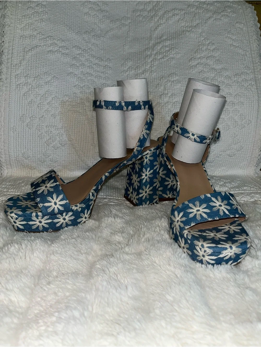 Maurices Blue Floral Platform Sandals with Ankle Strap